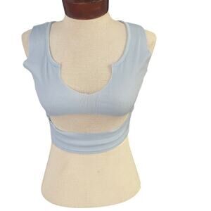 Pretty Little Thing Blue Ribbed Cut Out Cropped Top Size 4 NEW